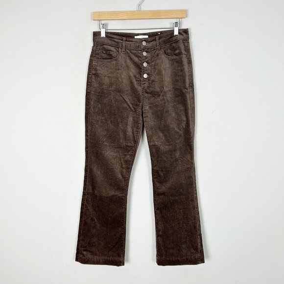 Loft Brown Velvet Kick Crop Pants Button Front Size 27/4 Women's - Picture 1 of 4